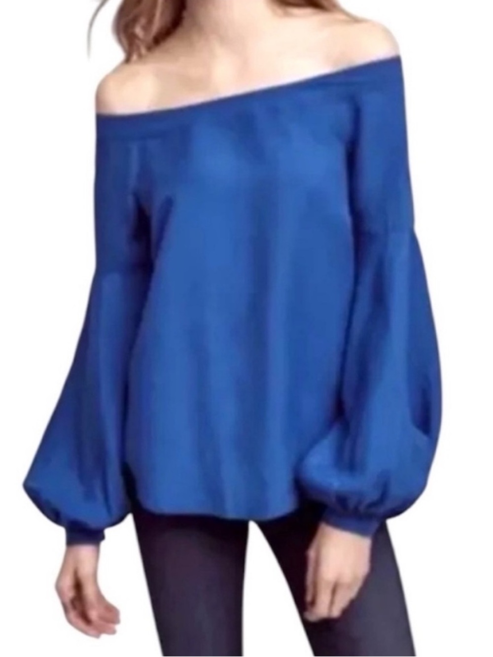 Floreat Anthropologie Mazza Blouse Size 14 Blue Off Shoulder Linen OB560173